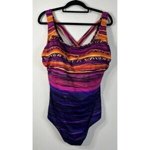 Catherines Square Neck Tummy Control One Piece Swimsuit Plus Size 30W